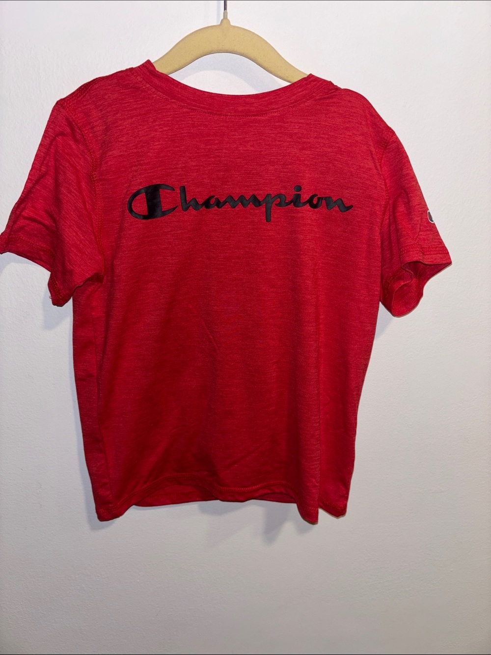 Champion Red Tee with Black Script Logo